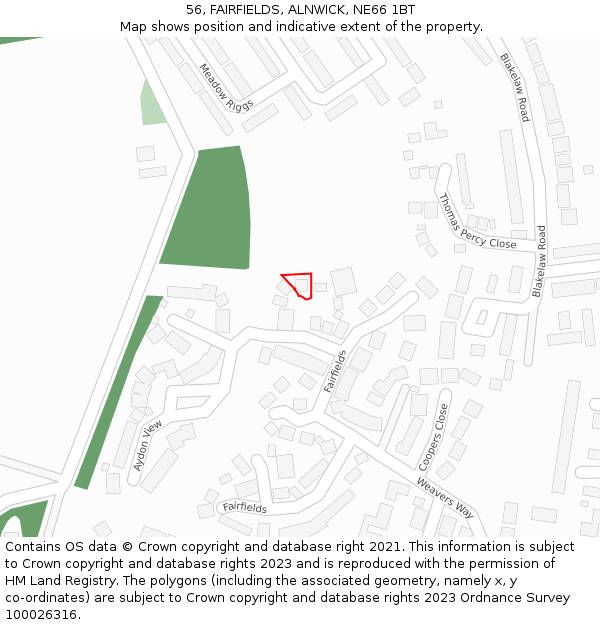 56, FAIRFIELDS, ALNWICK, NE66 1BT: Location map and indicative extent of plot