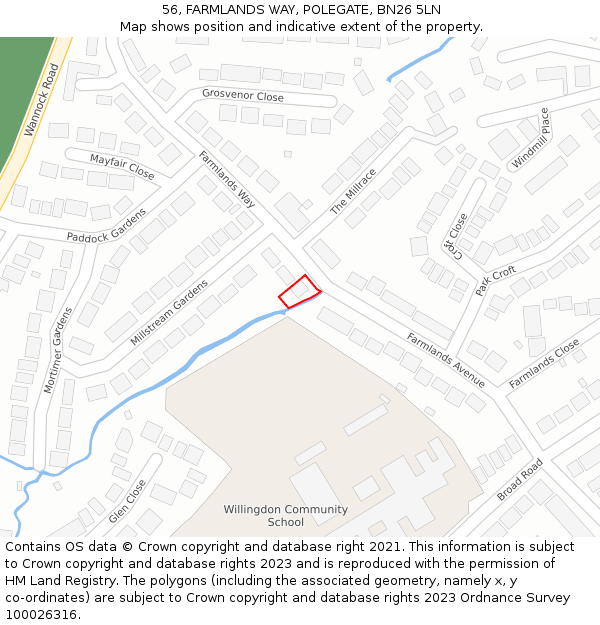 56, FARMLANDS WAY, POLEGATE, BN26 5LN: Location map and indicative extent of plot