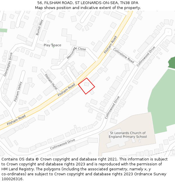 56, FILSHAM ROAD, ST LEONARDS-ON-SEA, TN38 0PA: Location map and indicative extent of plot