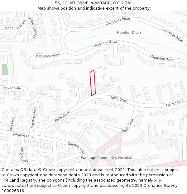 56, FOLIAT DRIVE, WANTAGE, OX12 7AL: Location map and indicative extent of plot