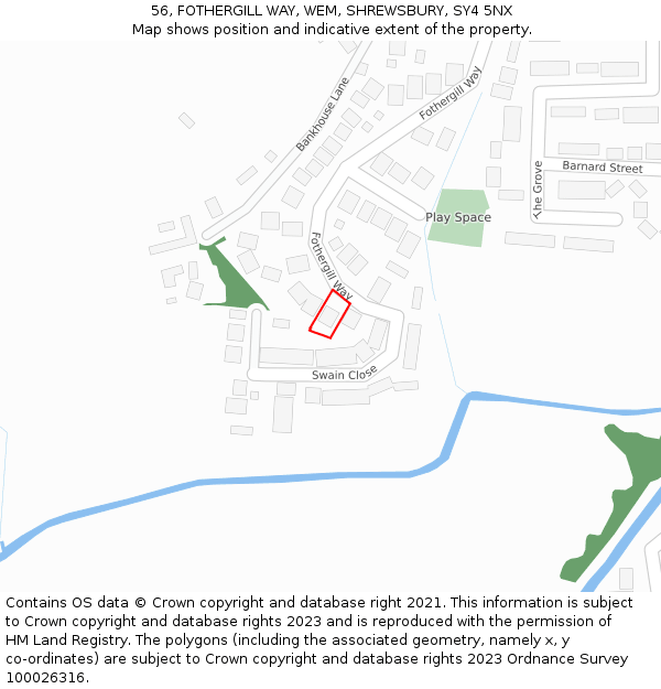 56, FOTHERGILL WAY, WEM, SHREWSBURY, SY4 5NX: Location map and indicative extent of plot