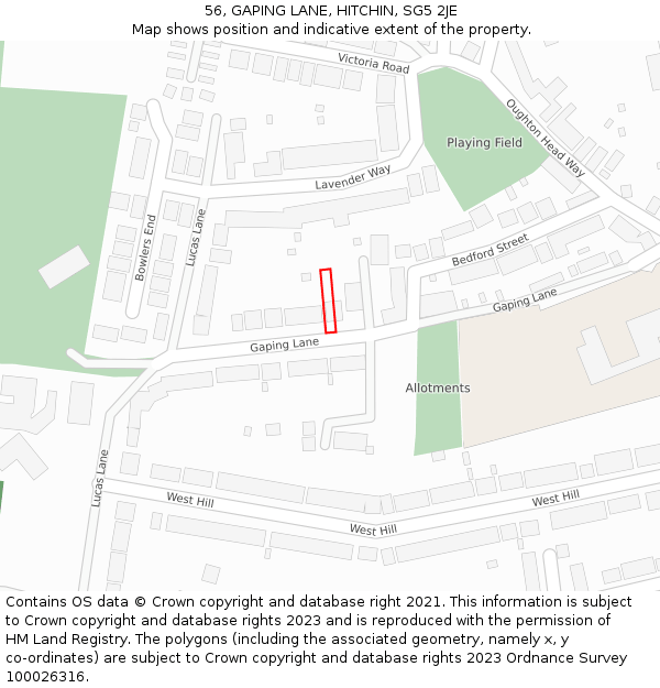 56, GAPING LANE, HITCHIN, SG5 2JE: Location map and indicative extent of plot