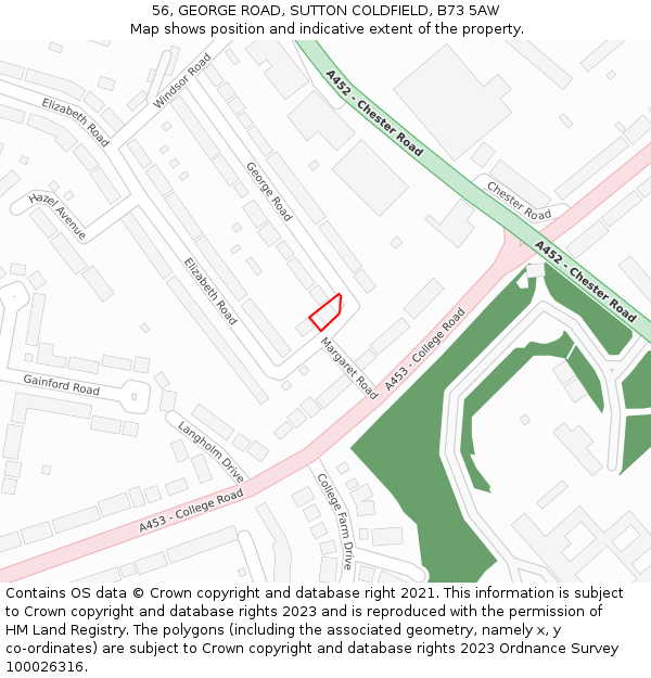 56, GEORGE ROAD, SUTTON COLDFIELD, B73 5AW: Location map and indicative extent of plot