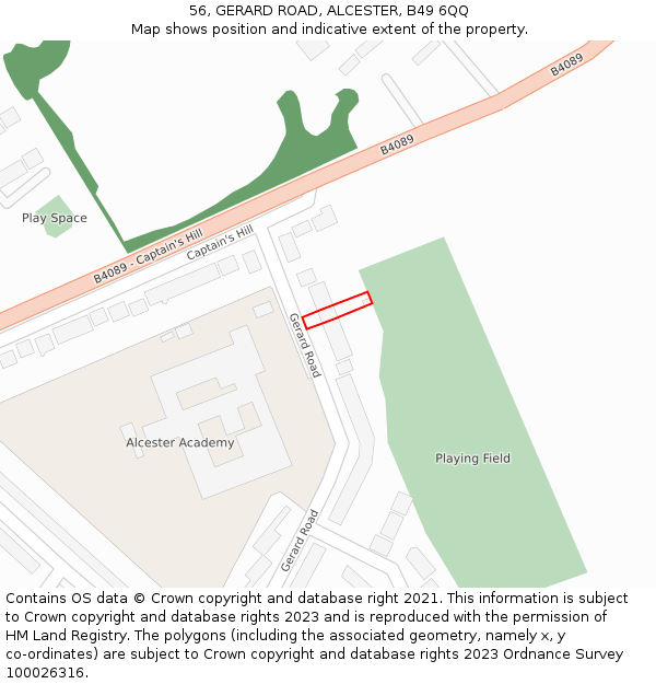 56, GERARD ROAD, ALCESTER, B49 6QQ: Location map and indicative extent of plot