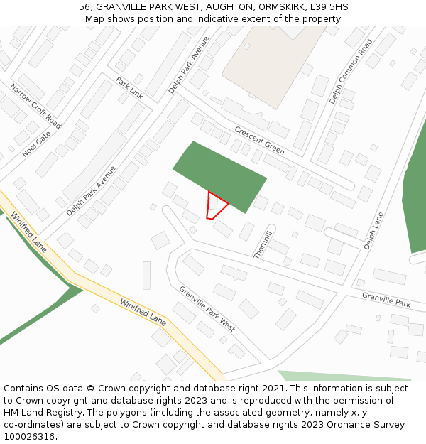 56, GRANVILLE PARK WEST, AUGHTON, ORMSKIRK, L39 5HS: Location map and indicative extent of plot