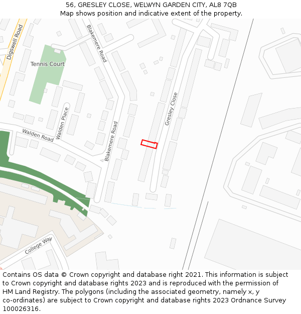 56, GRESLEY CLOSE, WELWYN GARDEN CITY, AL8 7QB: Location map and indicative extent of plot