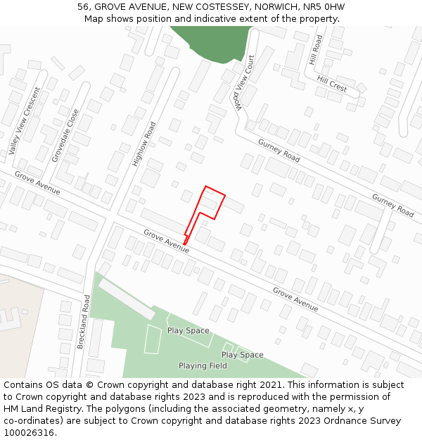 56, GROVE AVENUE, NEW COSTESSEY, NORWICH, NR5 0HW: Location map and indicative extent of plot