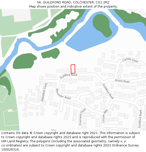56, GUILDFORD ROAD, COLCHESTER, CO1 2RZ: Location map and indicative extent of plot