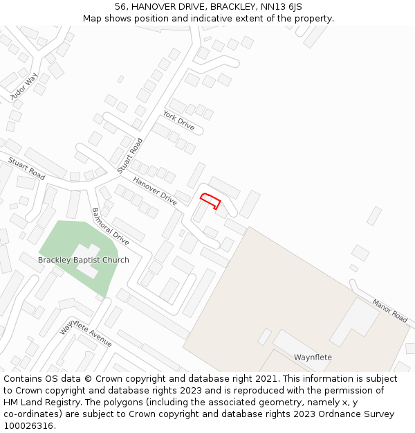 56, HANOVER DRIVE, BRACKLEY, NN13 6JS: Location map and indicative extent of plot