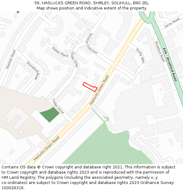 56, HASLUCKS GREEN ROAD, SHIRLEY, SOLIHULL, B90 2EL: Location map and indicative extent of plot