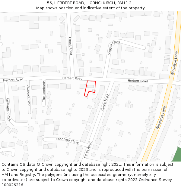 56, HERBERT ROAD, HORNCHURCH, RM11 3LJ: Location map and indicative extent of plot