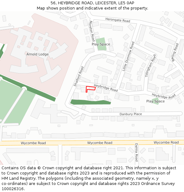 56, HEYBRIDGE ROAD, LEICESTER, LE5 0AP: Location map and indicative extent of plot