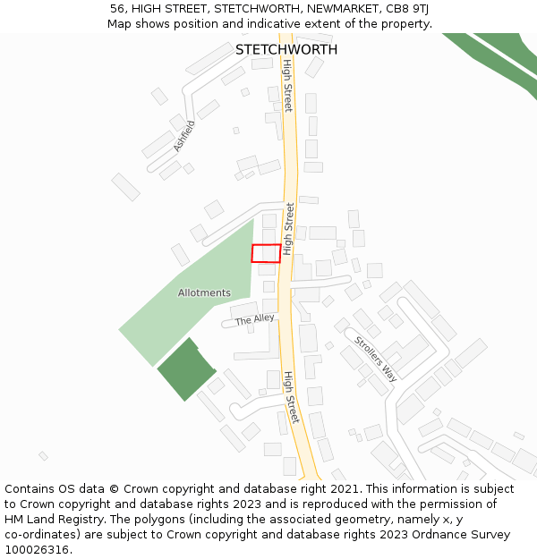 56, HIGH STREET, STETCHWORTH, NEWMARKET, CB8 9TJ: Location map and indicative extent of plot