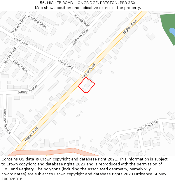 56, HIGHER ROAD, LONGRIDGE, PRESTON, PR3 3SX: Location map and indicative extent of plot