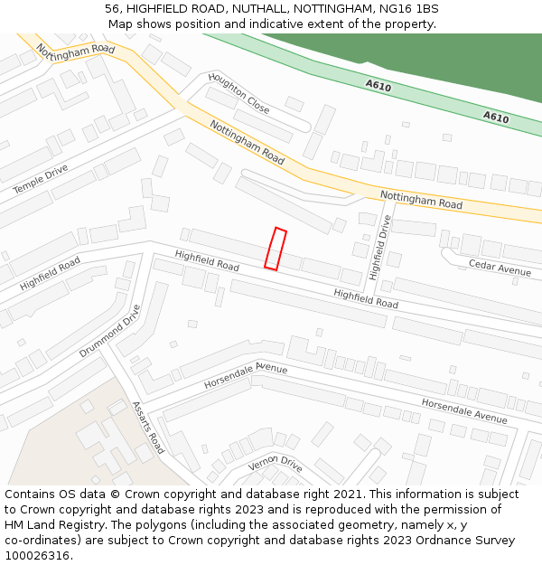 56, HIGHFIELD ROAD, NUTHALL, NOTTINGHAM, NG16 1BS: Location map and indicative extent of plot