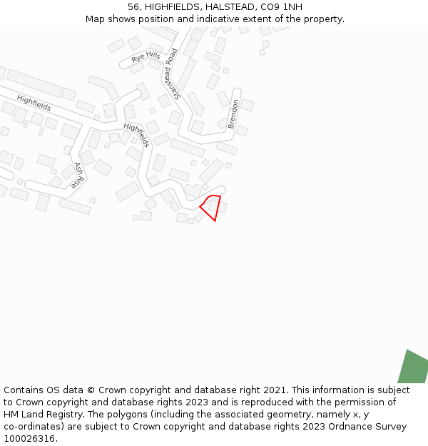 56, HIGHFIELDS, HALSTEAD, CO9 1NH: Location map and indicative extent of plot