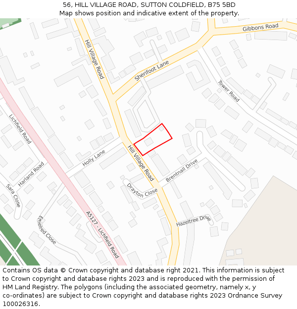 56, HILL VILLAGE ROAD, SUTTON COLDFIELD, B75 5BD: Location map and indicative extent of plot
