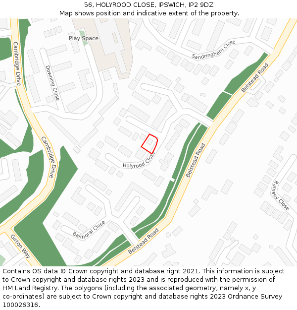 56, HOLYROOD CLOSE, IPSWICH, IP2 9DZ: Location map and indicative extent of plot