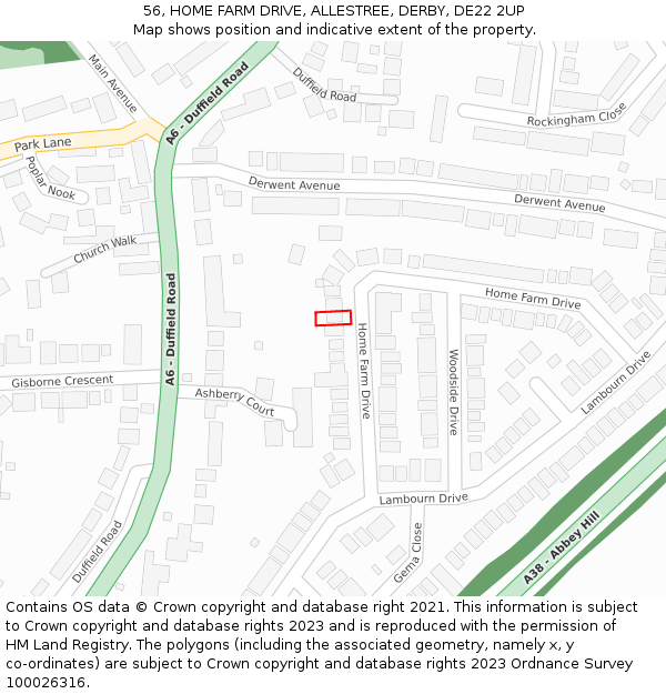 56, HOME FARM DRIVE, ALLESTREE, DERBY, DE22 2UP: Location map and indicative extent of plot