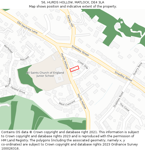 56, HURDS HOLLOW, MATLOCK, DE4 3LA: Location map and indicative extent of plot