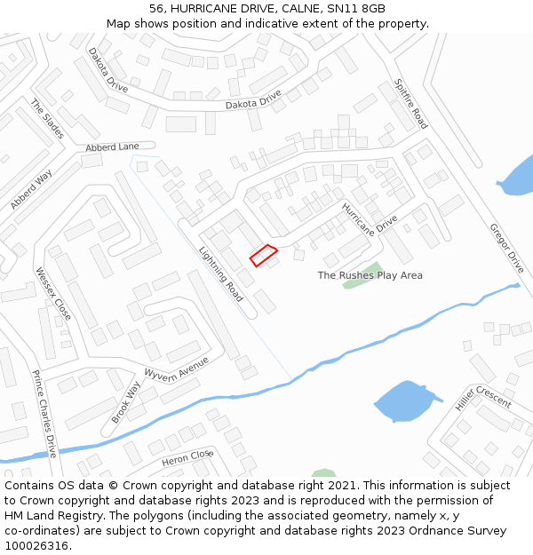 56, HURRICANE DRIVE, CALNE, SN11 8GB: Location map and indicative extent of plot