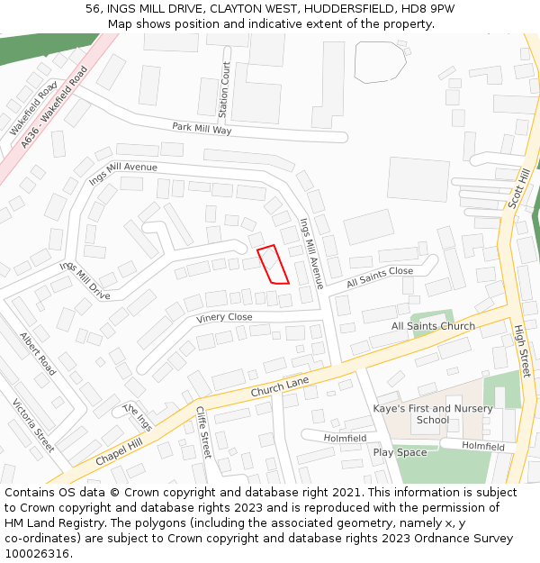 56, INGS MILL DRIVE, CLAYTON WEST, HUDDERSFIELD, HD8 9PW: Location map and indicative extent of plot