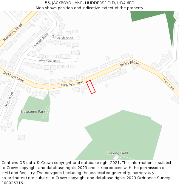 56, JACKROYD LANE, HUDDERSFIELD, HD4 6RD: Location map and indicative extent of plot