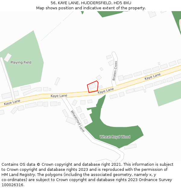 56, KAYE LANE, HUDDERSFIELD, HD5 8XU: Location map and indicative extent of plot