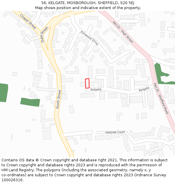 56, KELGATE, MOSBOROUGH, SHEFFIELD, S20 5EJ: Location map and indicative extent of plot