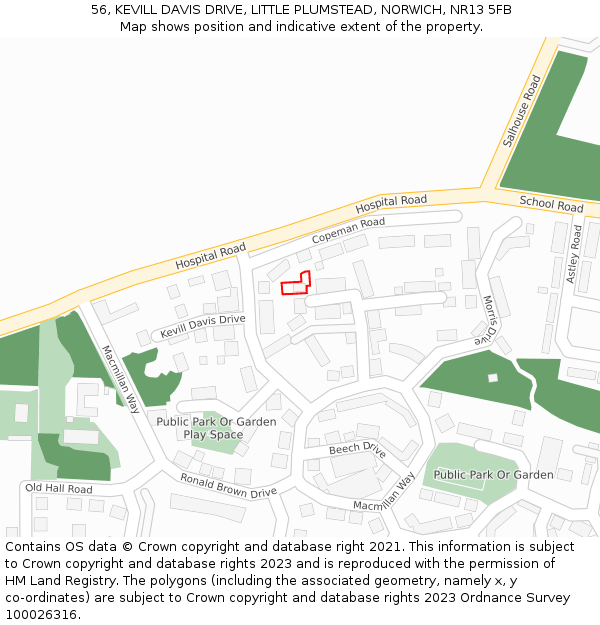 56, KEVILL DAVIS DRIVE, LITTLE PLUMSTEAD, NORWICH, NR13 5FB: Location map and indicative extent of plot