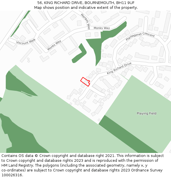 56, KING RICHARD DRIVE, BOURNEMOUTH, BH11 9UF: Location map and indicative extent of plot