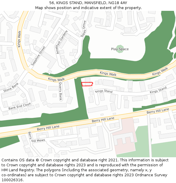 56, KINGS STAND, MANSFIELD, NG18 4AY: Location map and indicative extent of plot