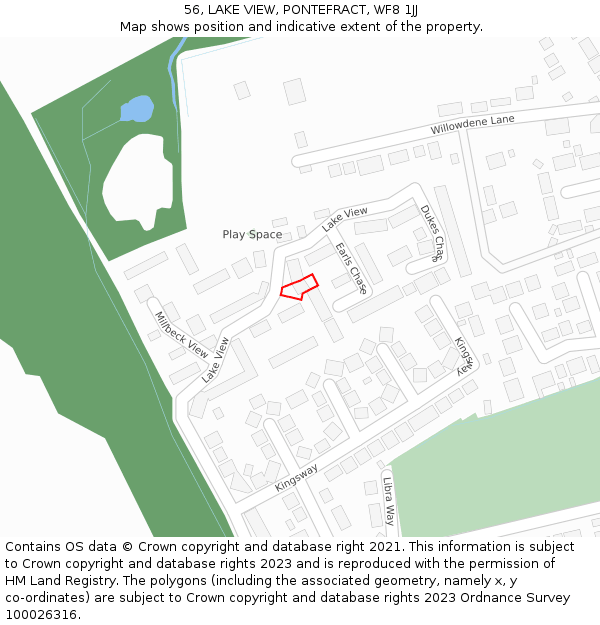 56, LAKE VIEW, PONTEFRACT, WF8 1JJ: Location map and indicative extent of plot