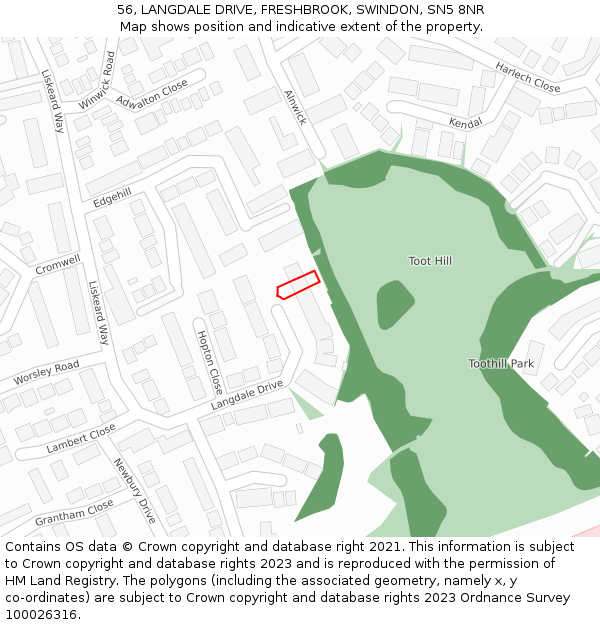 56, LANGDALE DRIVE, FRESHBROOK, SWINDON, SN5 8NR: Location map and indicative extent of plot