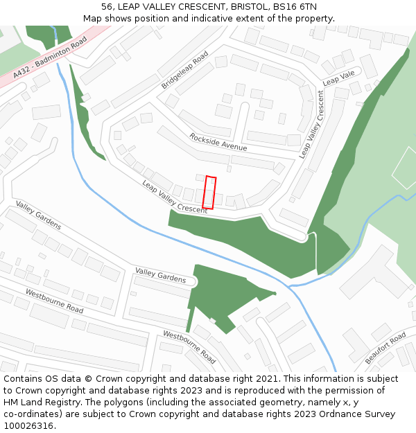 56, LEAP VALLEY CRESCENT, BRISTOL, BS16 6TN: Location map and indicative extent of plot