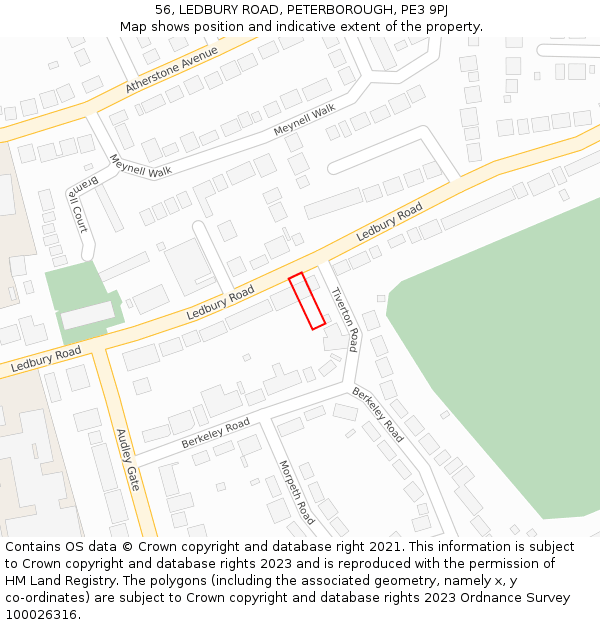 56, LEDBURY ROAD, PETERBOROUGH, PE3 9PJ: Location map and indicative extent of plot