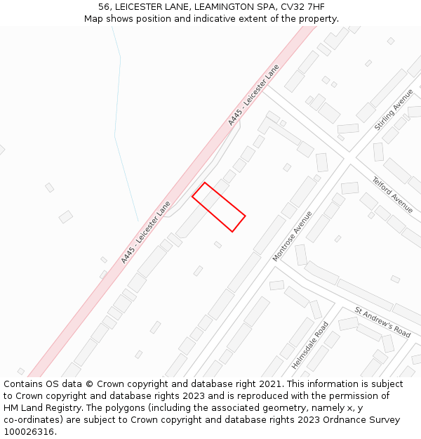 56, LEICESTER LANE, LEAMINGTON SPA, CV32 7HF: Location map and indicative extent of plot