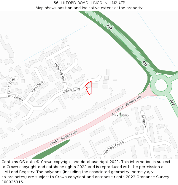 56, LILFORD ROAD, LINCOLN, LN2 4TP: Location map and indicative extent of plot