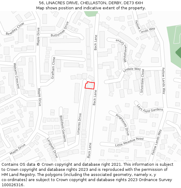 56, LINACRES DRIVE, CHELLASTON, DERBY, DE73 6XH: Location map and indicative extent of plot