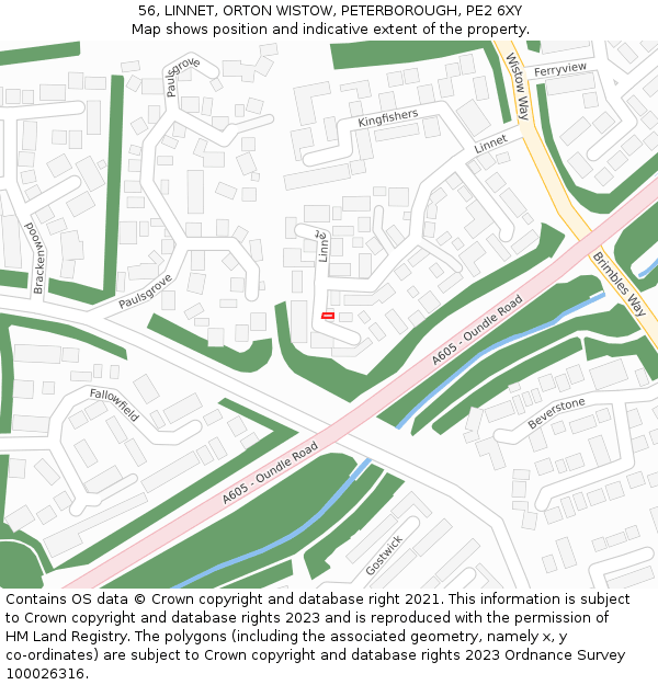 56, LINNET, ORTON WISTOW, PETERBOROUGH, PE2 6XY: Location map and indicative extent of plot