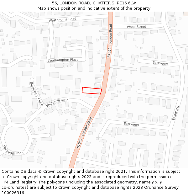 56, LONDON ROAD, CHATTERIS, PE16 6LW: Location map and indicative extent of plot