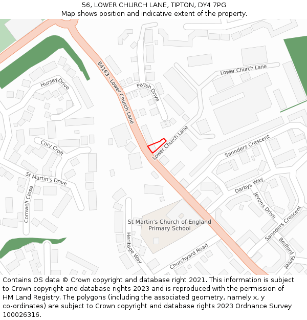 56, LOWER CHURCH LANE, TIPTON, DY4 7PG: Location map and indicative extent of plot