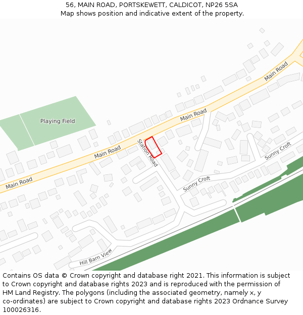 56, MAIN ROAD, PORTSKEWETT, CALDICOT, NP26 5SA: Location map and indicative extent of plot