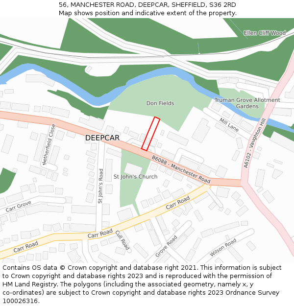 56, MANCHESTER ROAD, DEEPCAR, SHEFFIELD, S36 2RD: Location map and indicative extent of plot
