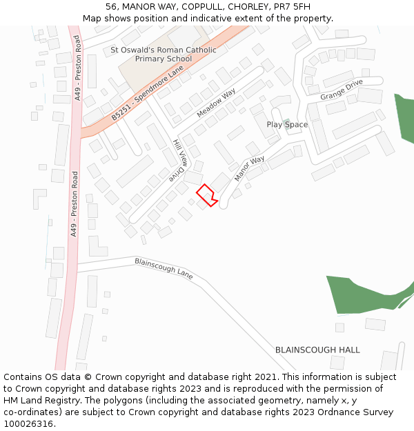 56, MANOR WAY, COPPULL, CHORLEY, PR7 5FH: Location map and indicative extent of plot