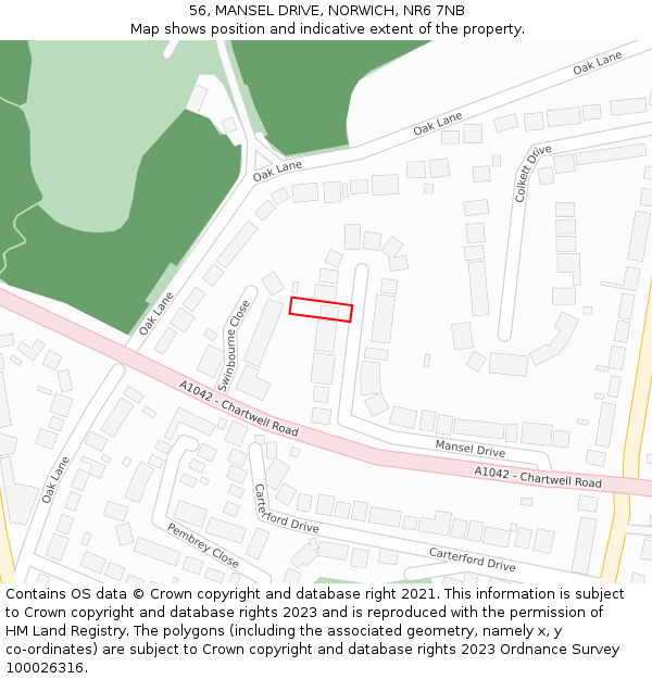 56, MANSEL DRIVE, NORWICH, NR6 7NB: Location map and indicative extent of plot