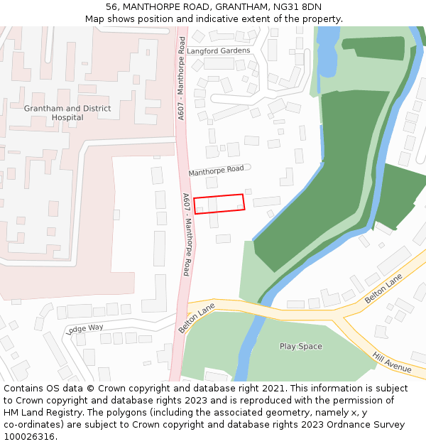 56, MANTHORPE ROAD, GRANTHAM, NG31 8DN: Location map and indicative extent of plot