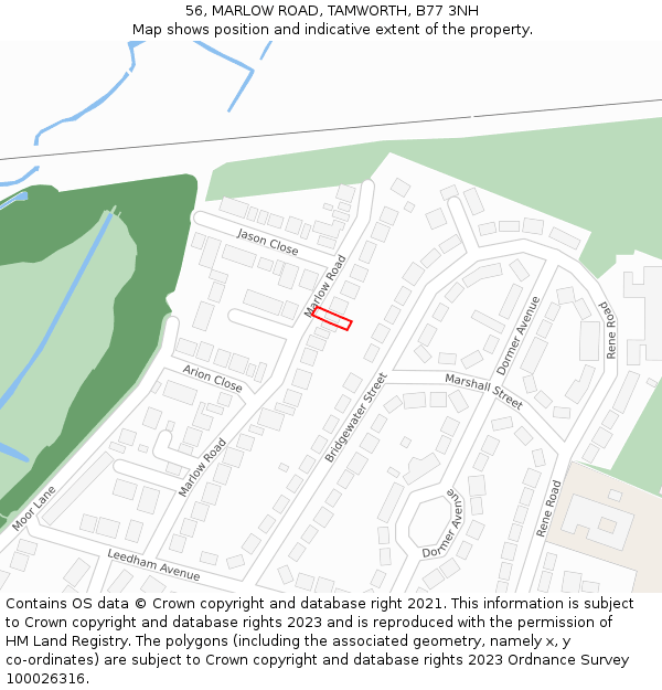 56, MARLOW ROAD, TAMWORTH, B77 3NH: Location map and indicative extent of plot