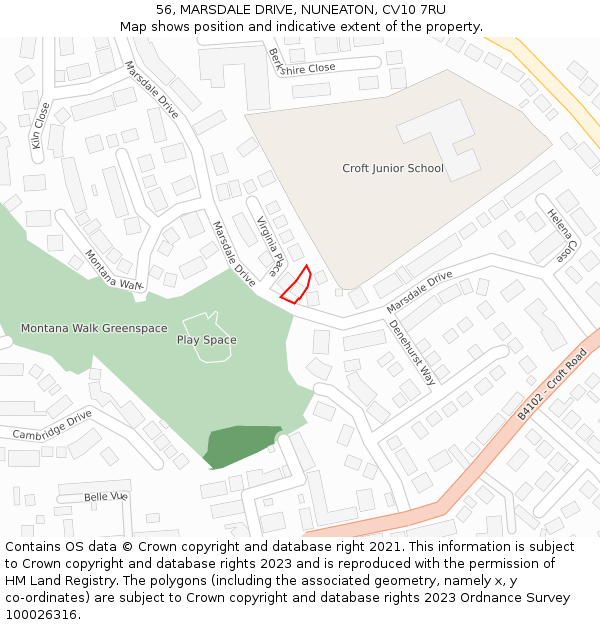 56, MARSDALE DRIVE, NUNEATON, CV10 7RU: Location map and indicative extent of plot