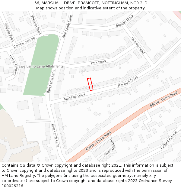56, MARSHALL DRIVE, BRAMCOTE, NOTTINGHAM, NG9 3LD: Location map and indicative extent of plot
